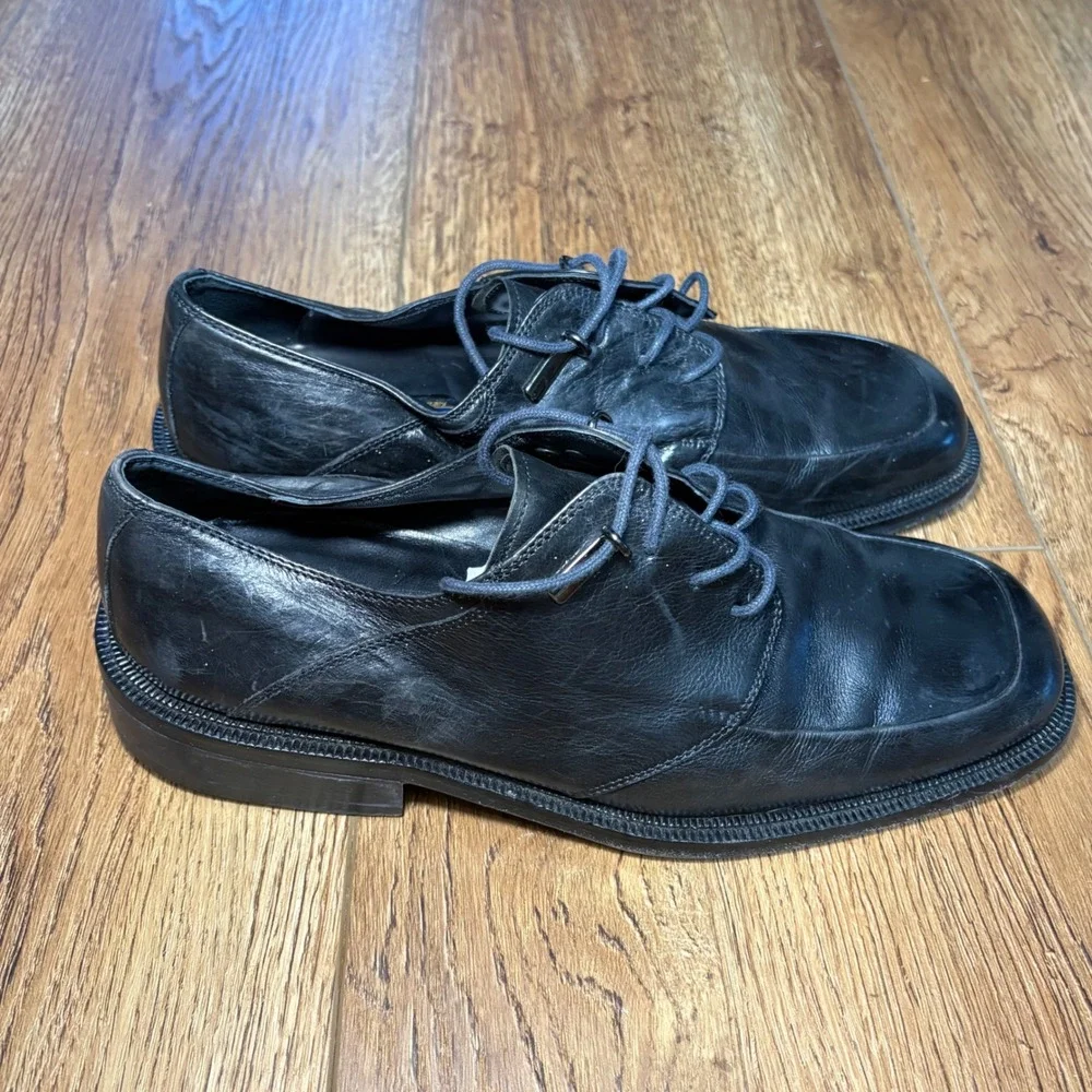Caporicci Black‎ Leather Square Toe Derby Dress Shoes Made in Italy Mens 8.5